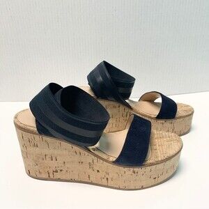 Gianvito Rossi Women’s Black Suede Elastic Cork Wedge Sandals Size 36.5 / US 6.5